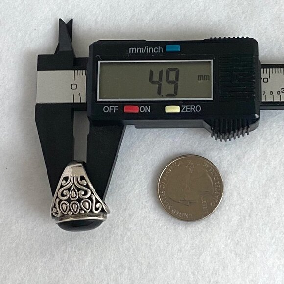 Sterling Silver 925 Chunky Oval Black Onyx Cab Pierced Scrollwork Ring Sz 6.5 - Picture 15 of 16